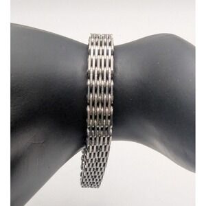 GUESS Womens Silver Tone Link Bracelet Industrial Modern 7in Foldover Clasp